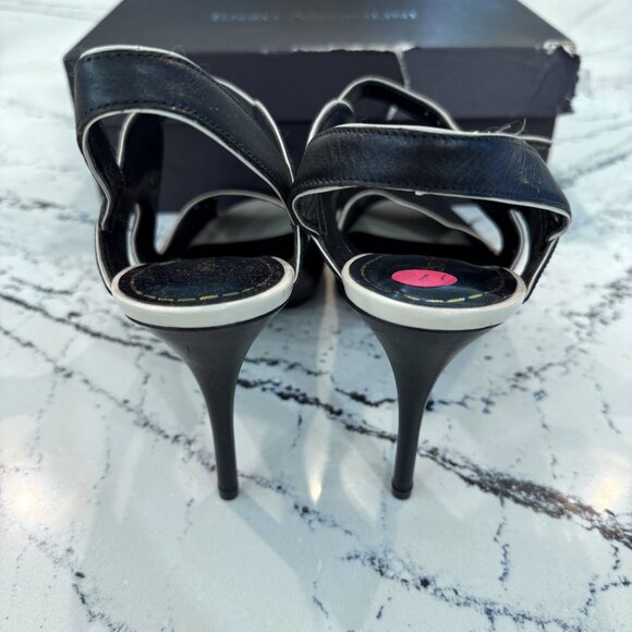 Enzo Angiolini Eamenz Black & White Leather Open Toe 4" Heels Size 11 - Picture 3 of 5